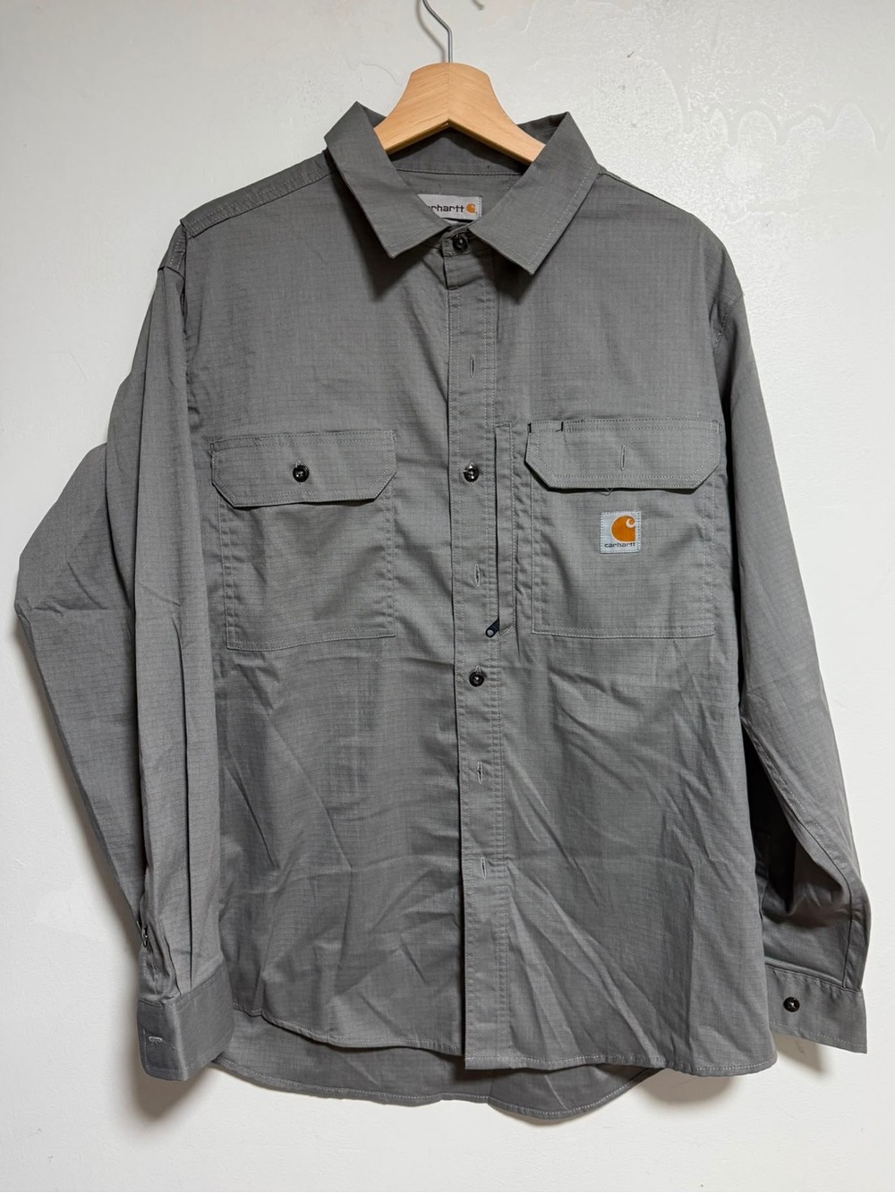 Carhartt Rugged Flex Work Shirt Gray Ripstop Button Front Men’s Large LS Regular - Picture 2 of 8